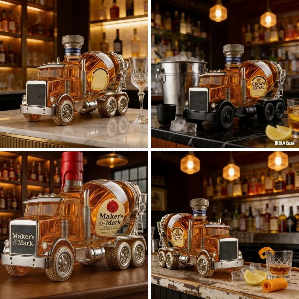 Vintage Collectible Liquor Bottles - مجموعة زجاجات ويسكي زجاجية بتصميم شاحنة